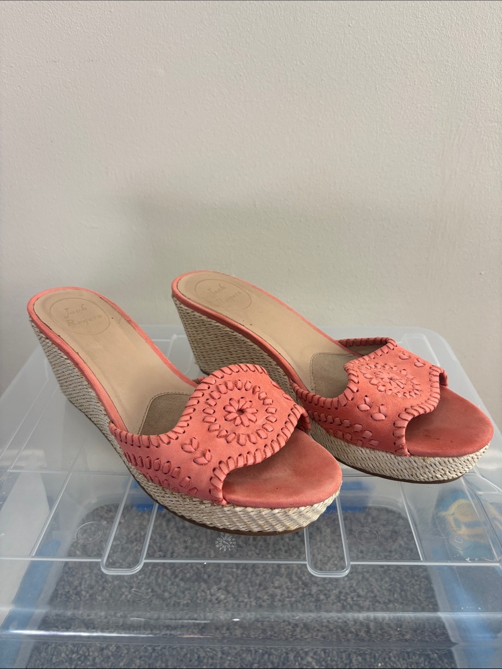 Jack Rogers Coral Pink Wedge Slide Sandals